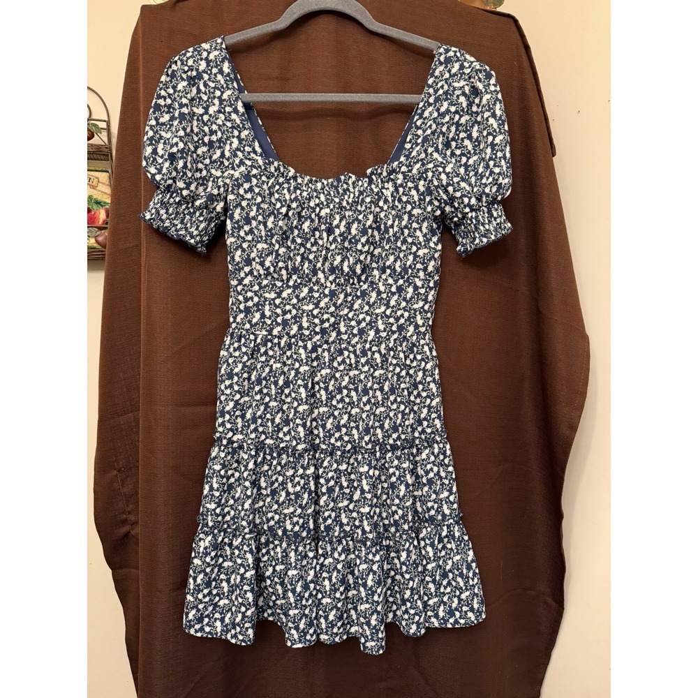 Altar'd State Women's‎ Small Ruffle Lined Dress Short Sleeves Floral Blue